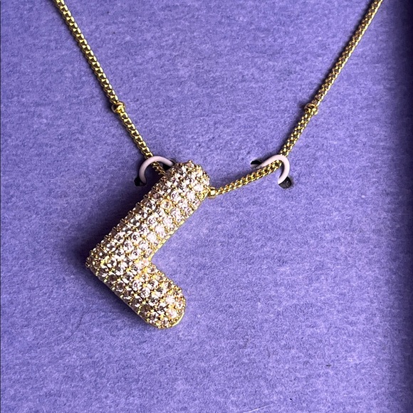 Unwritten 14k gold flash plated CZ Gold Necklace with CZ letter "L" - Picture 2 of 5
